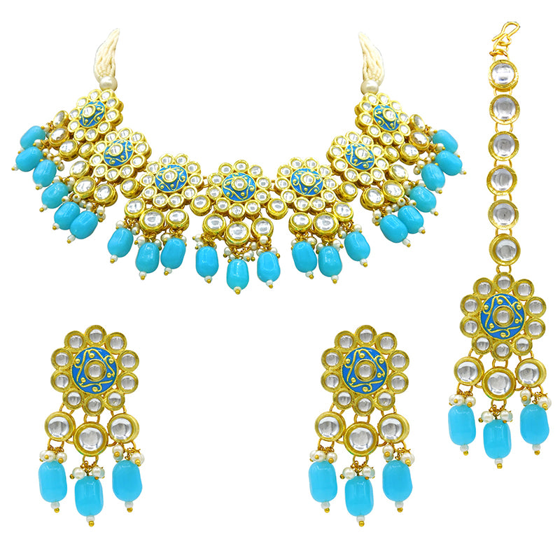 Sujwel Gold Kundan Mina Jewellery Set (08-0478)