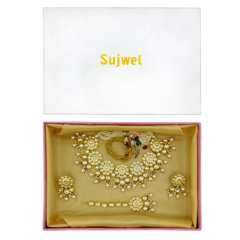 Sujwel Gold Kundan Mina Jewellery Set (08-0478)