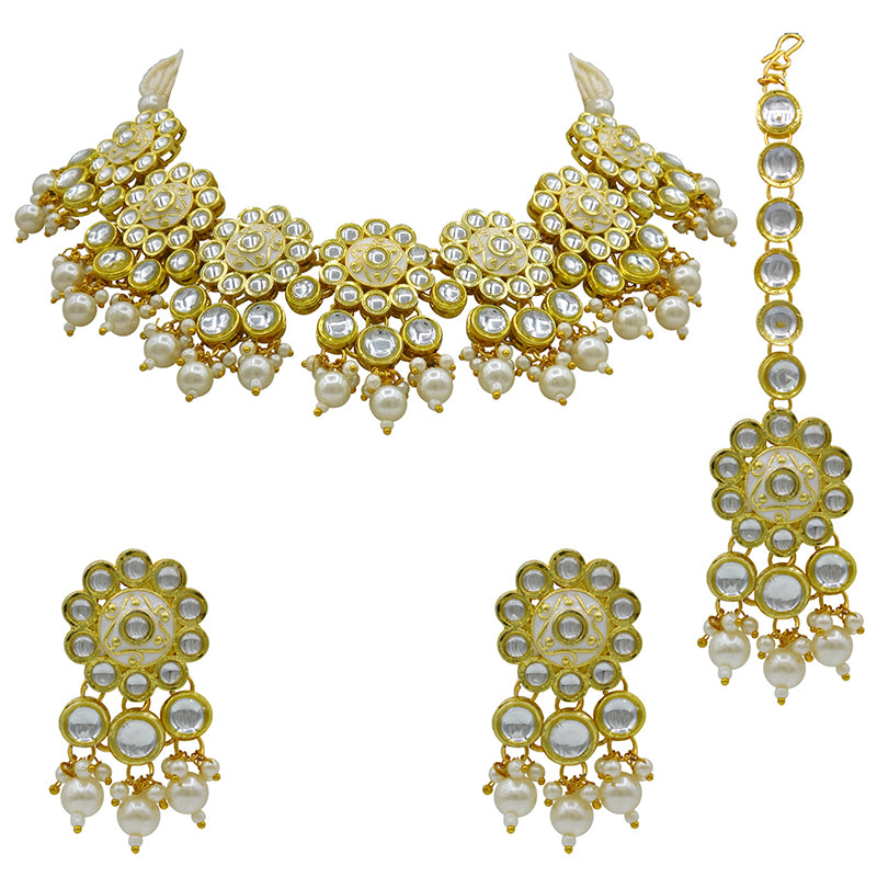 Sujwel Gold Kundan Mina Jewellery Set (08-0478)