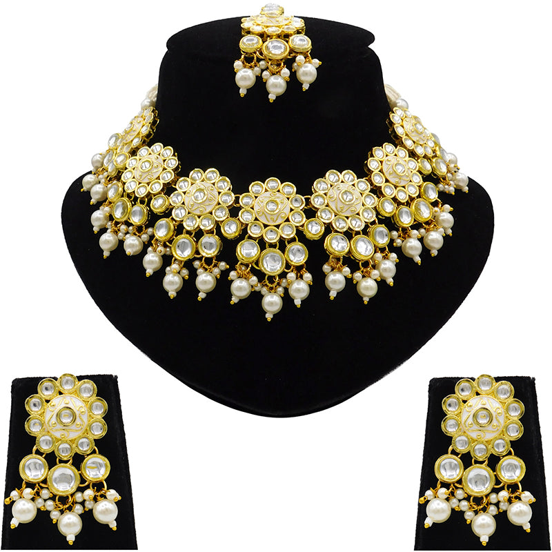 Sujwel Gold Kundan Mina Jewellery Set (08-0478)