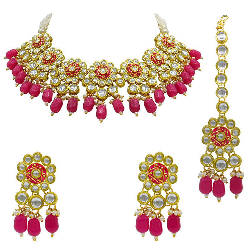Sujwel Gold Kundan Mina Jewellery Set (08-0478)