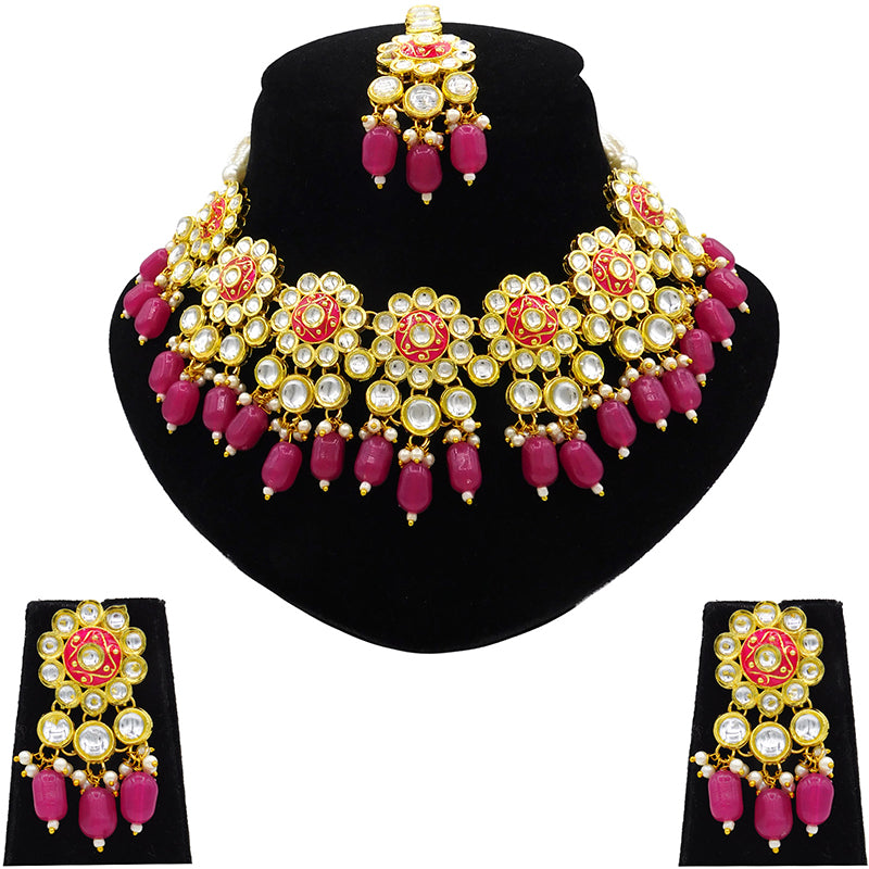 Sujwel Gold Kundan Mina Jewellery Set (08-0478)