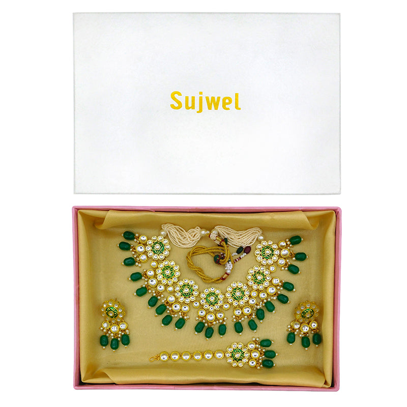 Sujwel Gold Kundan Mina Jewellery Set (08-0478)