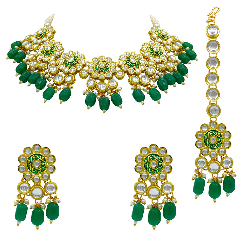Sujwel Gold Kundan Mina Jewellery Set (08-0478)
