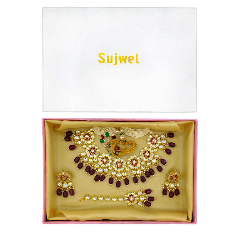 Sujwel Gold Kundan Mina Jewellery Set (08-0478)