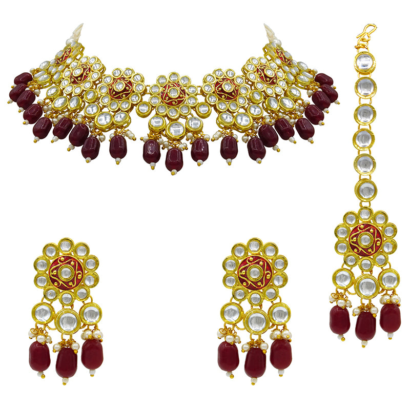Sujwel Gold Kundan Mina Jewellery Set (08-0478)