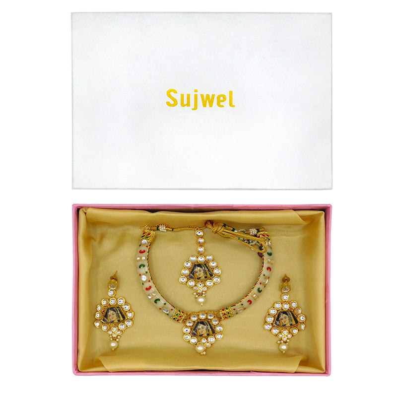 Rani Painting Imitation Hathi Dant Gold Necklace Set (08-0479)