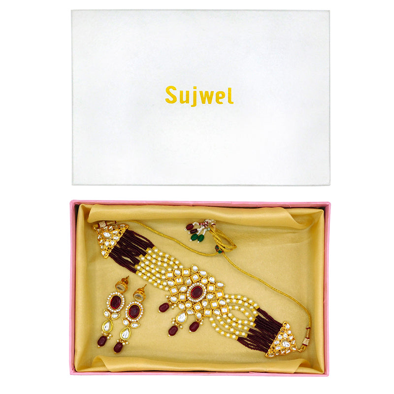 Sujwel Gold Kundan Crystal Jewellery Set (08-0480)