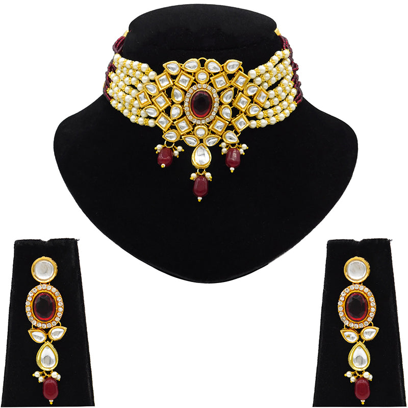 Sujwel Gold Kundan Crystal Jewellery Set (08-0480)