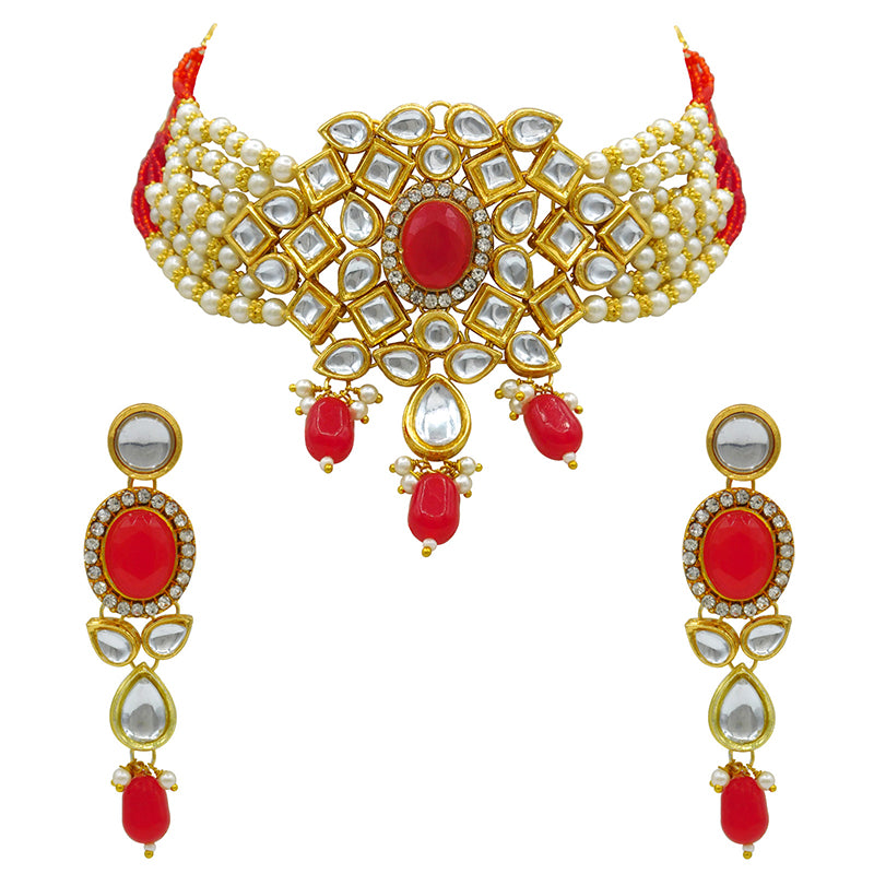 Sujwel Gold Kundan Crystal Jewellery Set (08-0480)