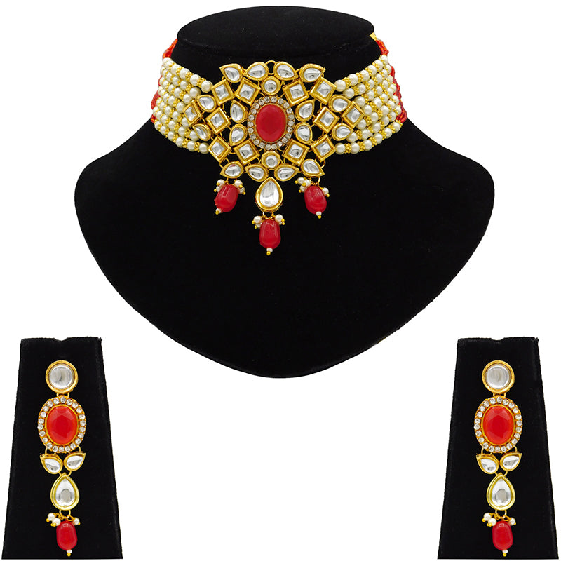 Sujwel Gold Kundan Crystal Jewellery Set (08-0480)