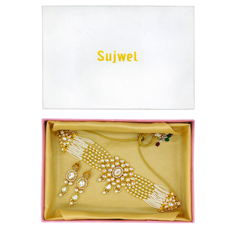 Sujwel Gold Kundan Crystal Jewellery Set (08-0480)