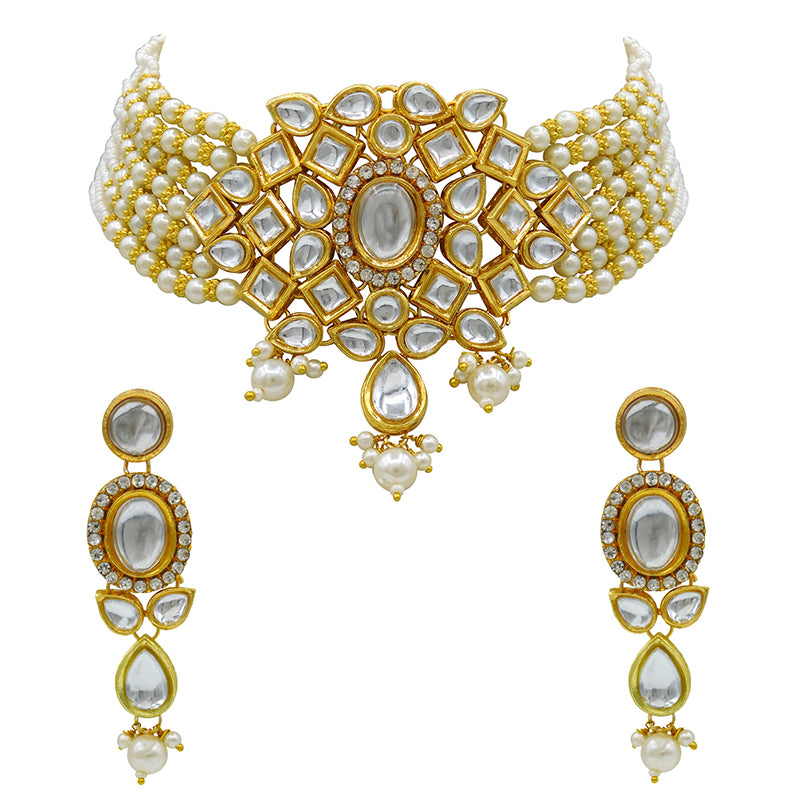 Sujwel Gold Kundan Crystal Jewellery Set (08-0480)