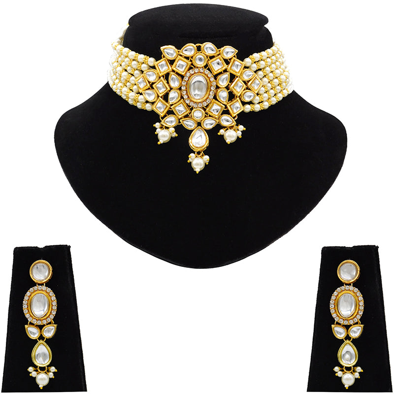 Sujwel Gold Kundan Crystal Jewellery Set (08-0480)