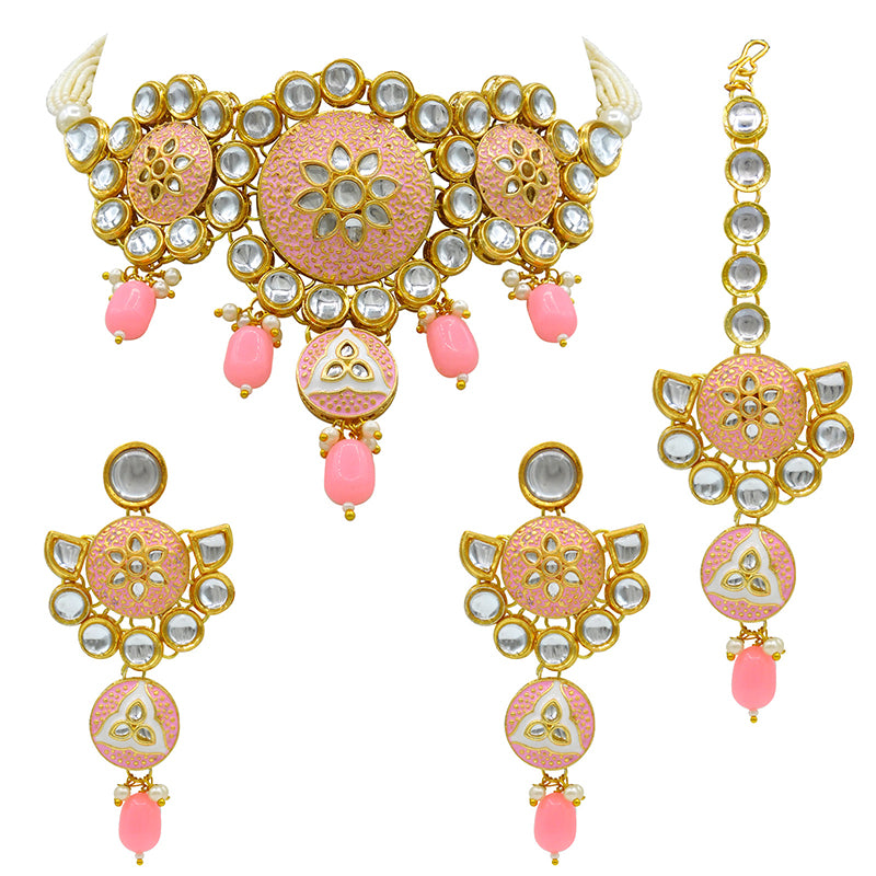 Sujwel Gold Kundan Mina Jewellery Set (SUJ08-0481)