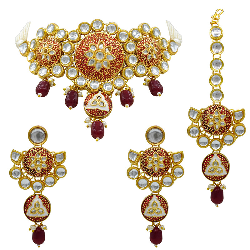 Sujwel Gold Kundan Mina Jewellery Set (SUJ08-0481)