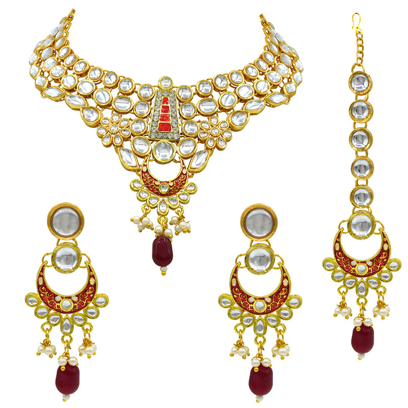 Sujwel Gold Kundan Jewellery Set (08-0483)