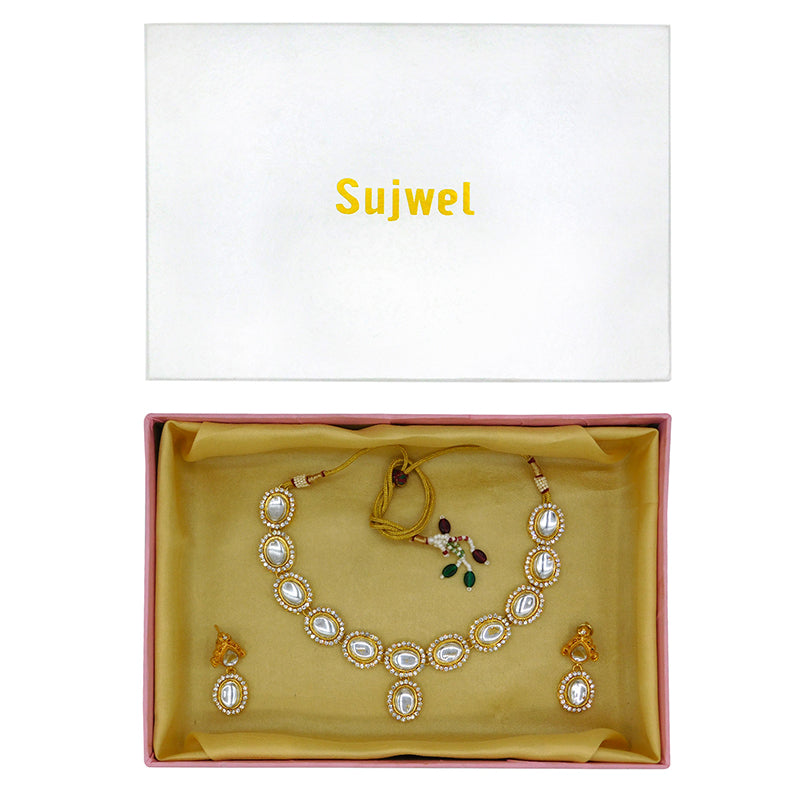 Gold-Plated Kundan Necklace and Earrings (08-0487)