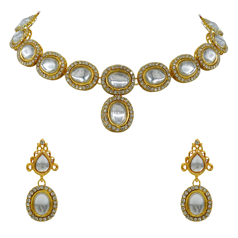Gold-Plated Kundan Necklace and Earrings (08-0487)