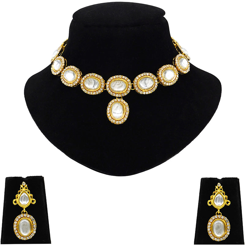 Gold-Plated Kundan Necklace and Earrings (08-0487)