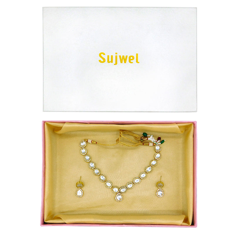 Gold-Plated Kundan Necklace and Earrings (08-0488)