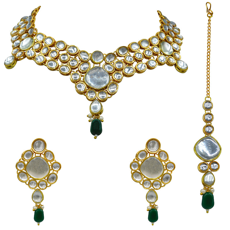 Sujwel Gold Kundan Jewellery Set (08-0490)
