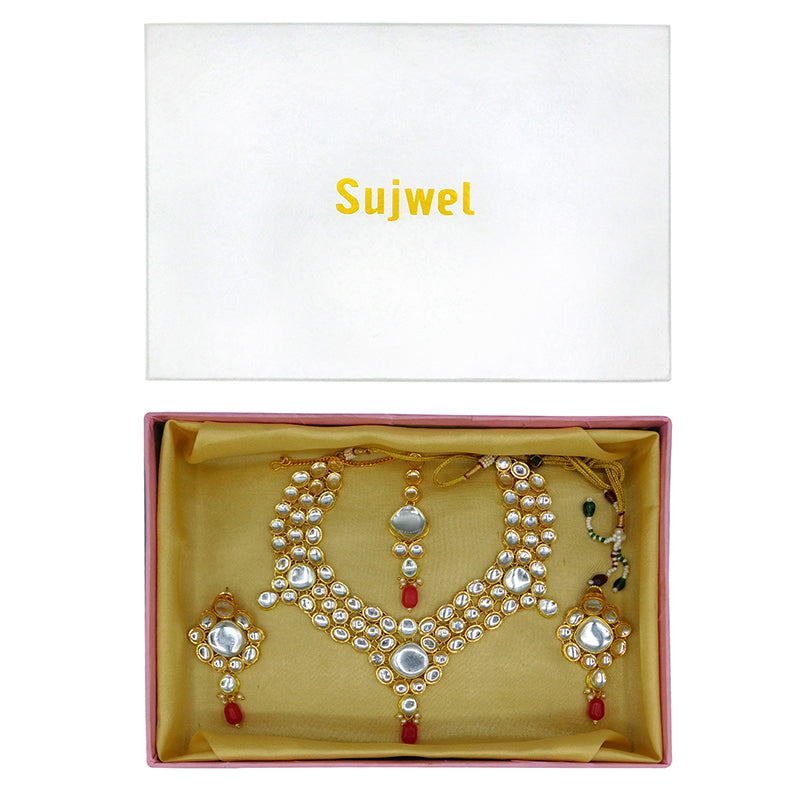 Sujwel Gold Kundan Jewellery Set (08-0490)