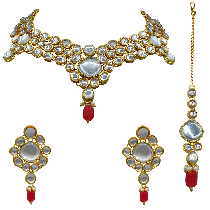 Sujwel Gold Kundan Jewellery Set (08-0490)