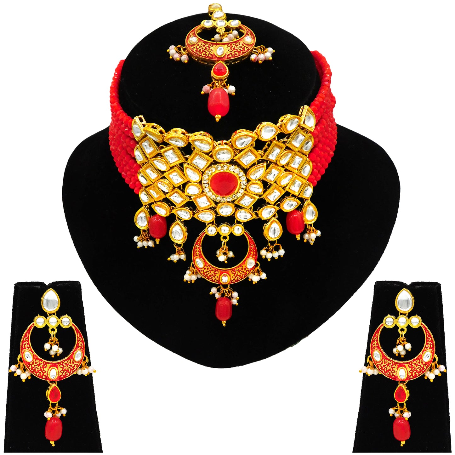 Sujwel Gold Plated Kundan Choker Necklace Set For Women (08-0261) - Sujwel