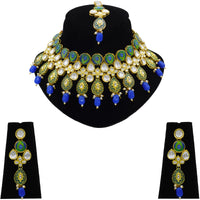 Thumbnail for Sujwel Gold Plated Kundan Floral Design Choker Necklace Set (08-0459) - Sujwel
