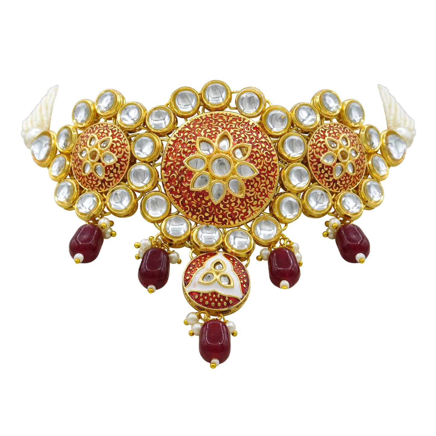 Sujwel Gold Kundan Mina Jewellery Set (SUJ08-0481)