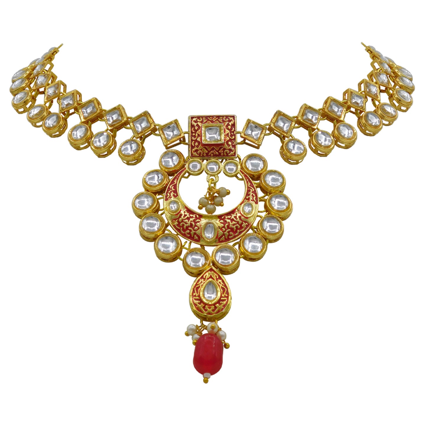 Sujwel Gold Kundan Mina Jewellery Set (08-0462)
