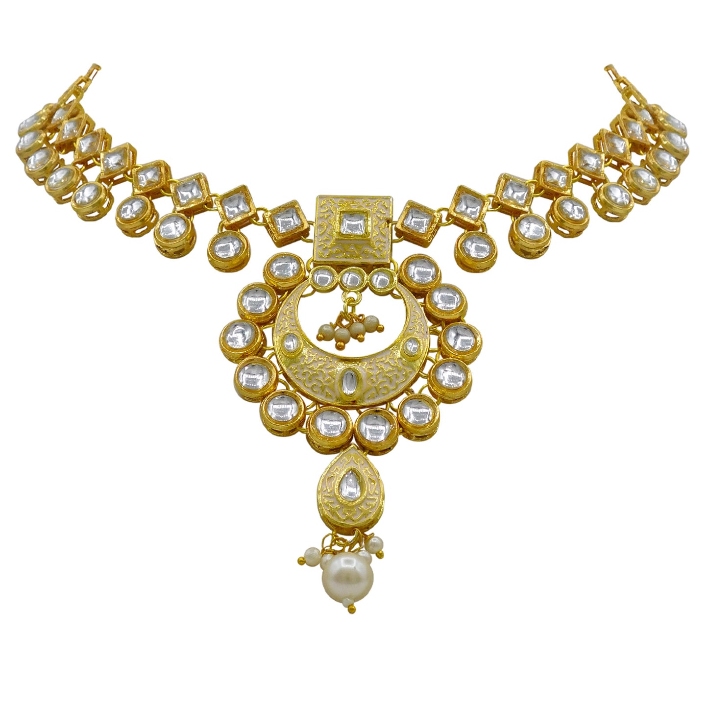 Sujwel Gold Kundan Mina Jewellery Set (08-0462)