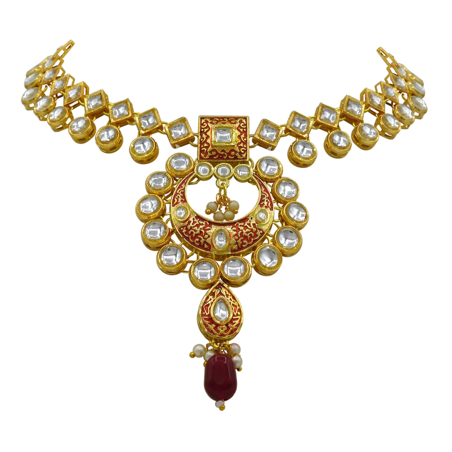 Sujwel Gold Kundan Mina Jewellery Set (08-0462)