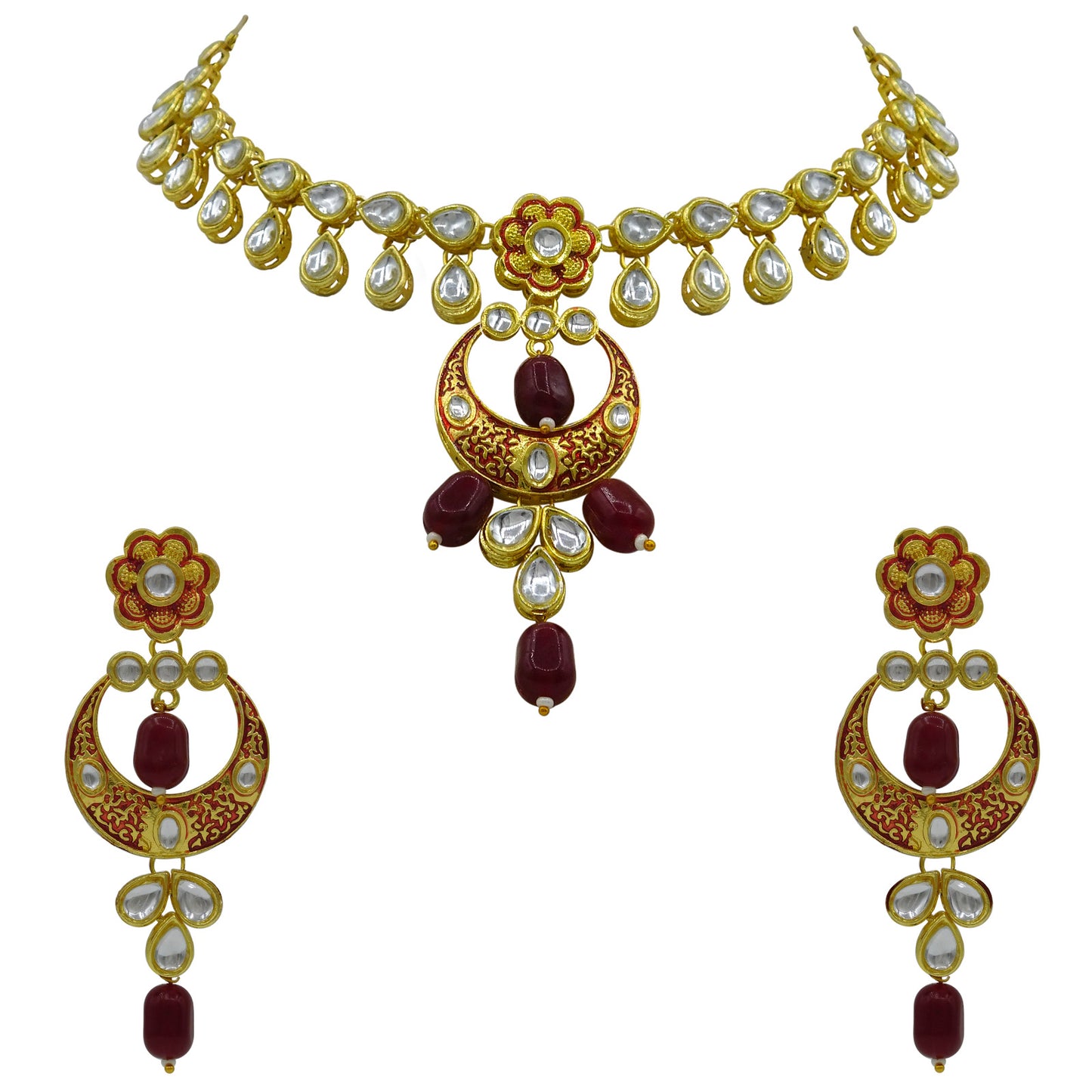 Sujwel Kundan Mina jewellery set (08-0461)
