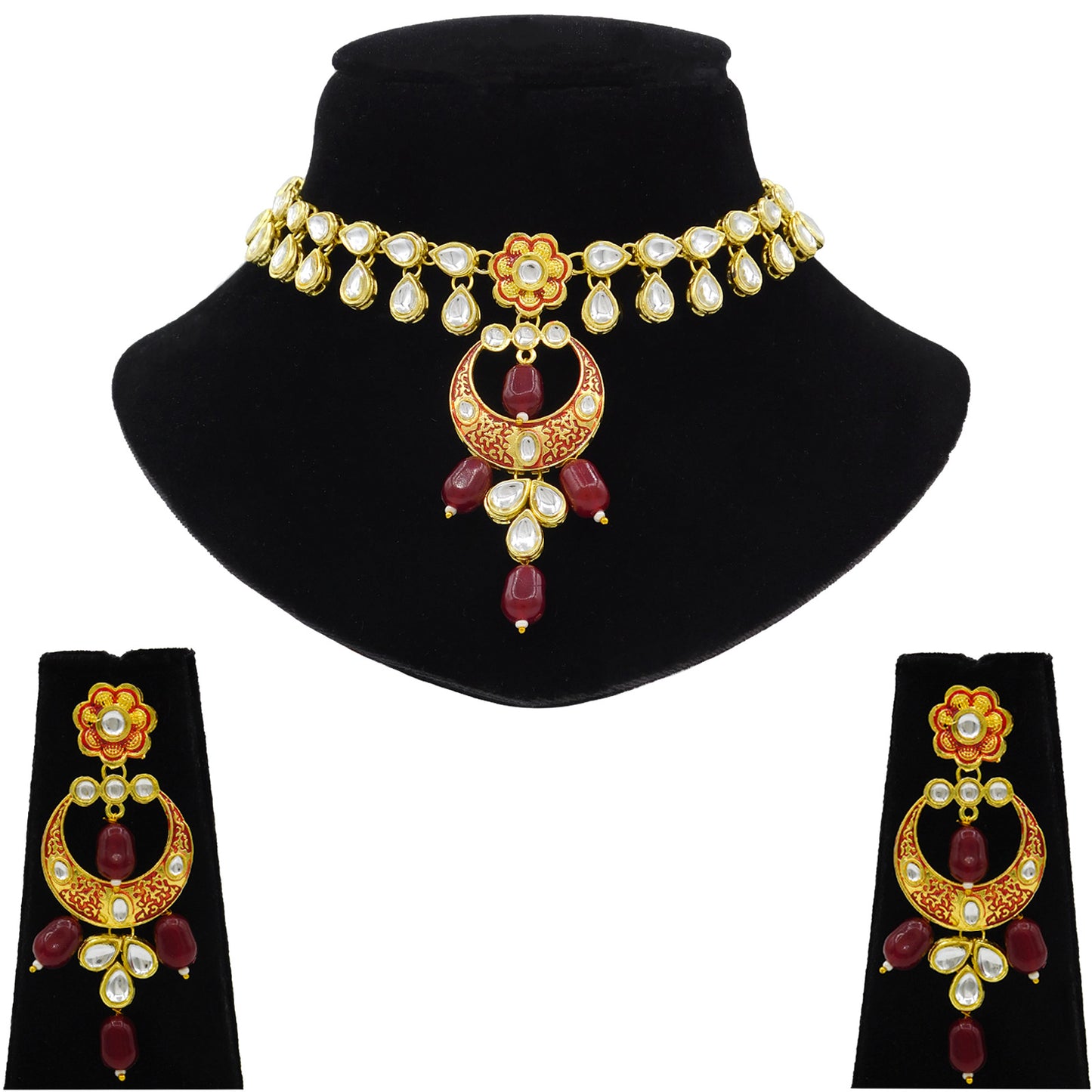 Sujwel Kundan Mina jewellery set (08-0461)
