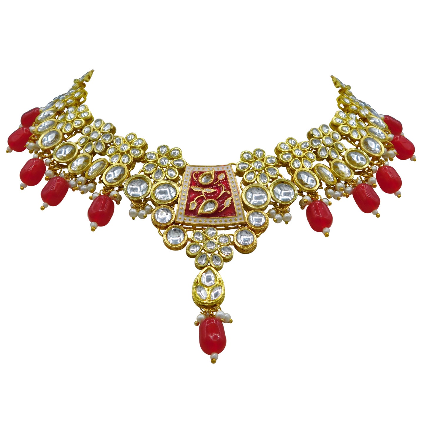 Sujwel Kundan and Meenakari Necklace Set (08-0464)