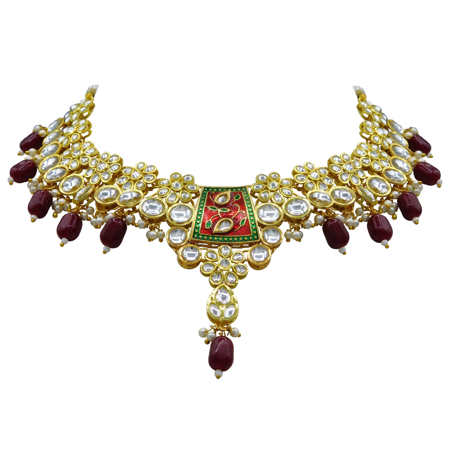 Sujwel Kundan and Meenakari Necklace Set (08-0464)