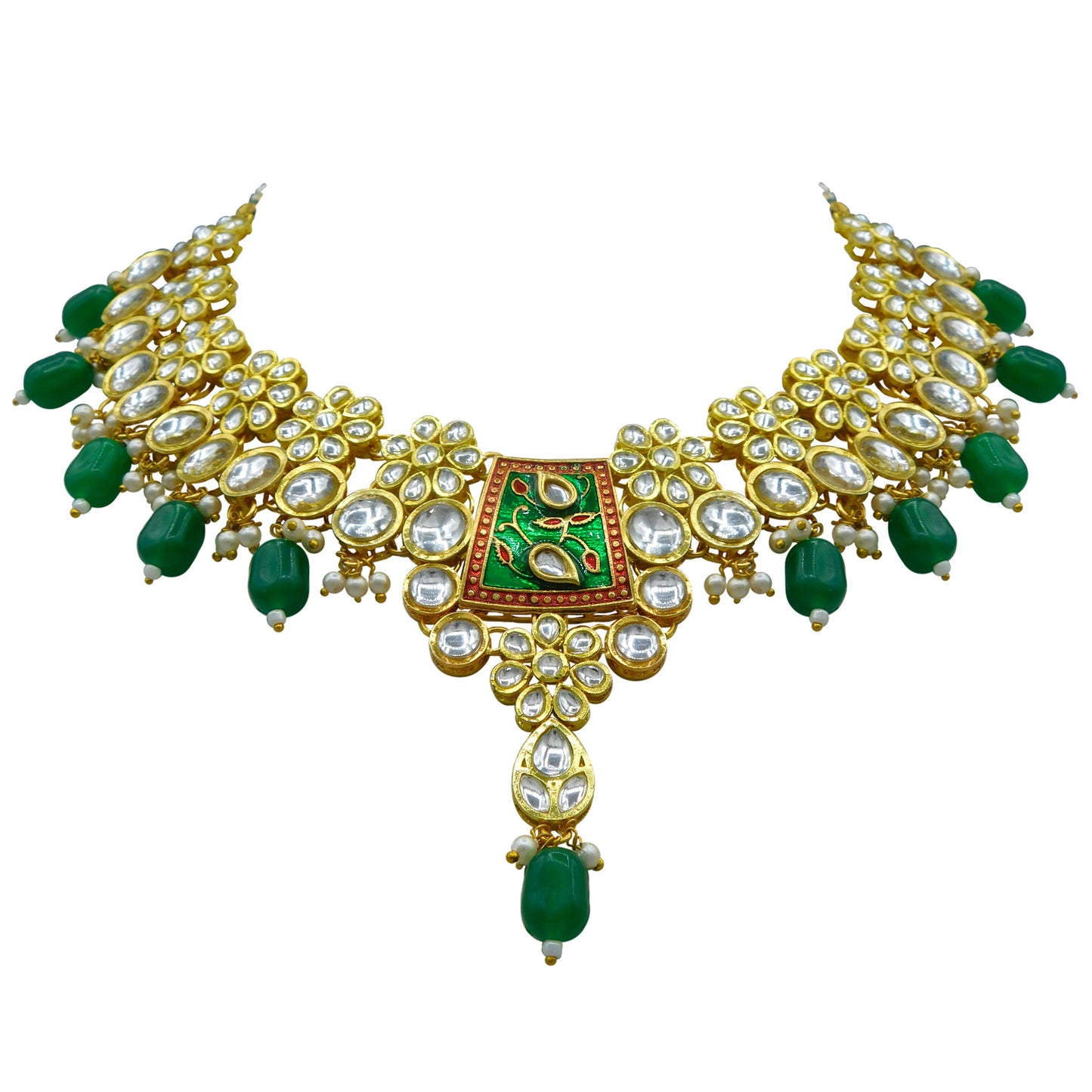Sujwel Kundan and Meenakari Necklace Set (08-0464)