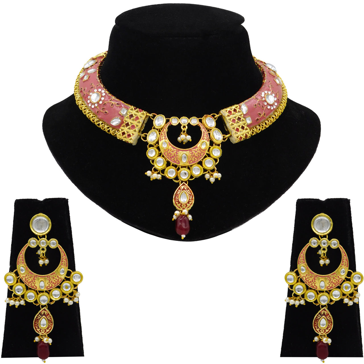 New Sujwel Hathi Dant Gold Necklace Set (08-0474)