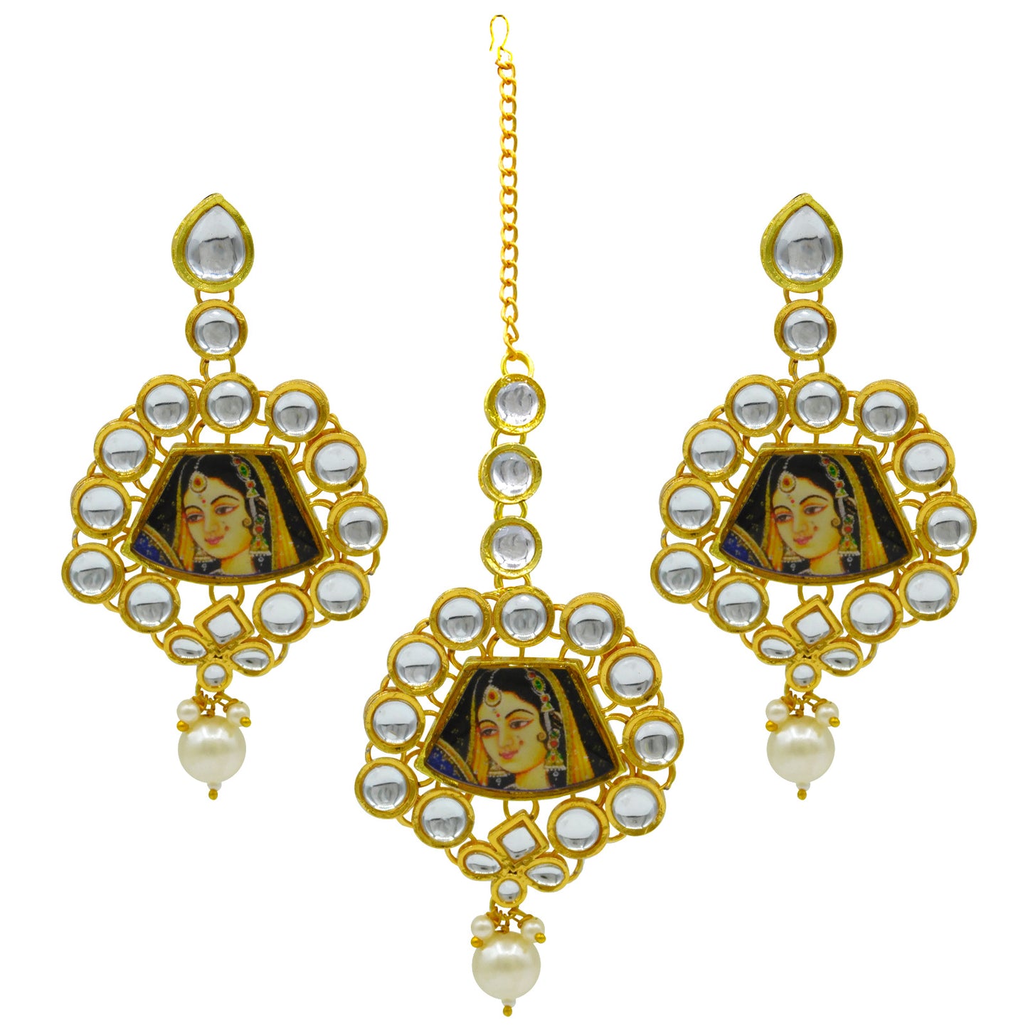Rani Painting Imitation Hathi Dant Gold Necklace Set (08-0479)