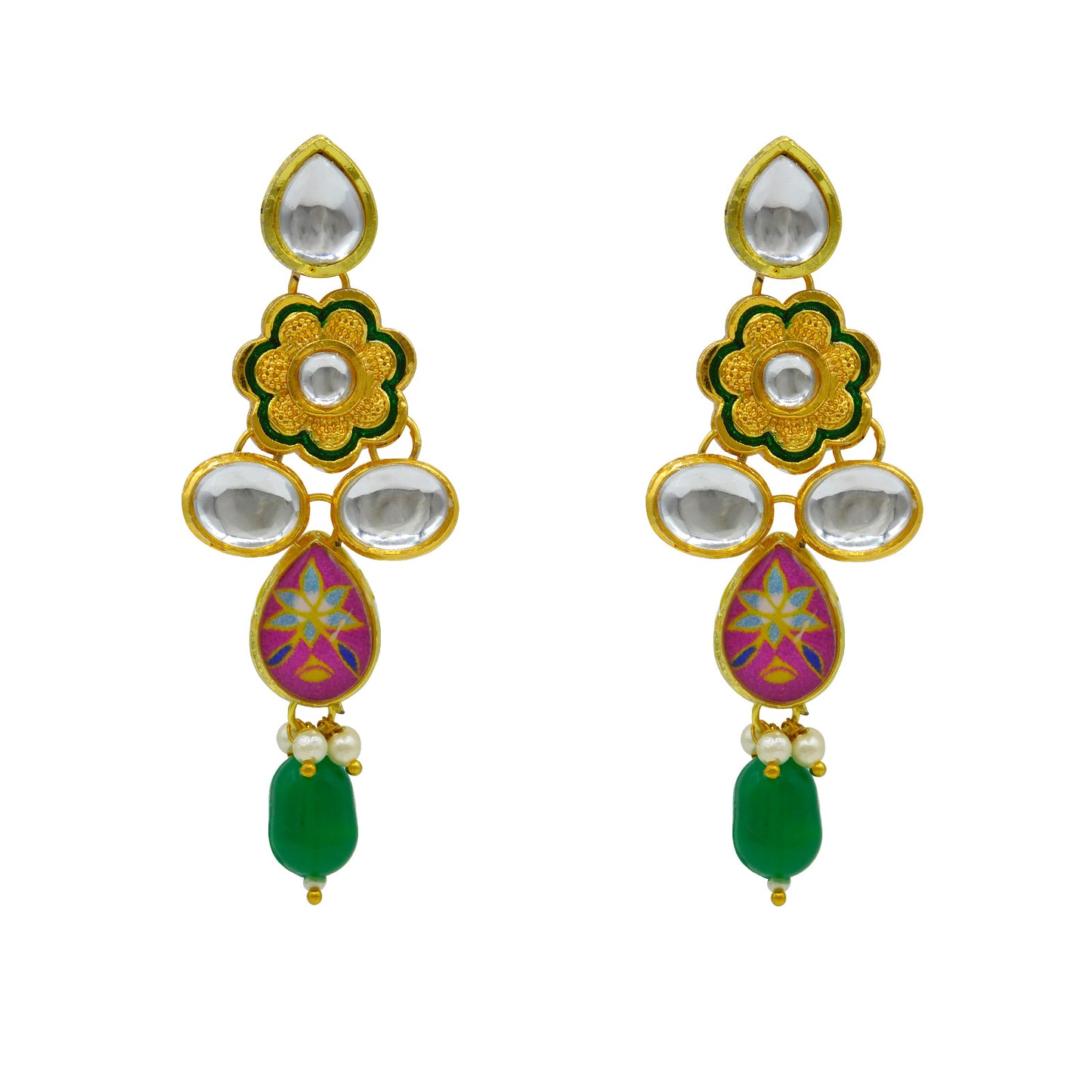 Sujwel Gold Plated Kundan Floral Design Choker Necklace Set (08-0482)