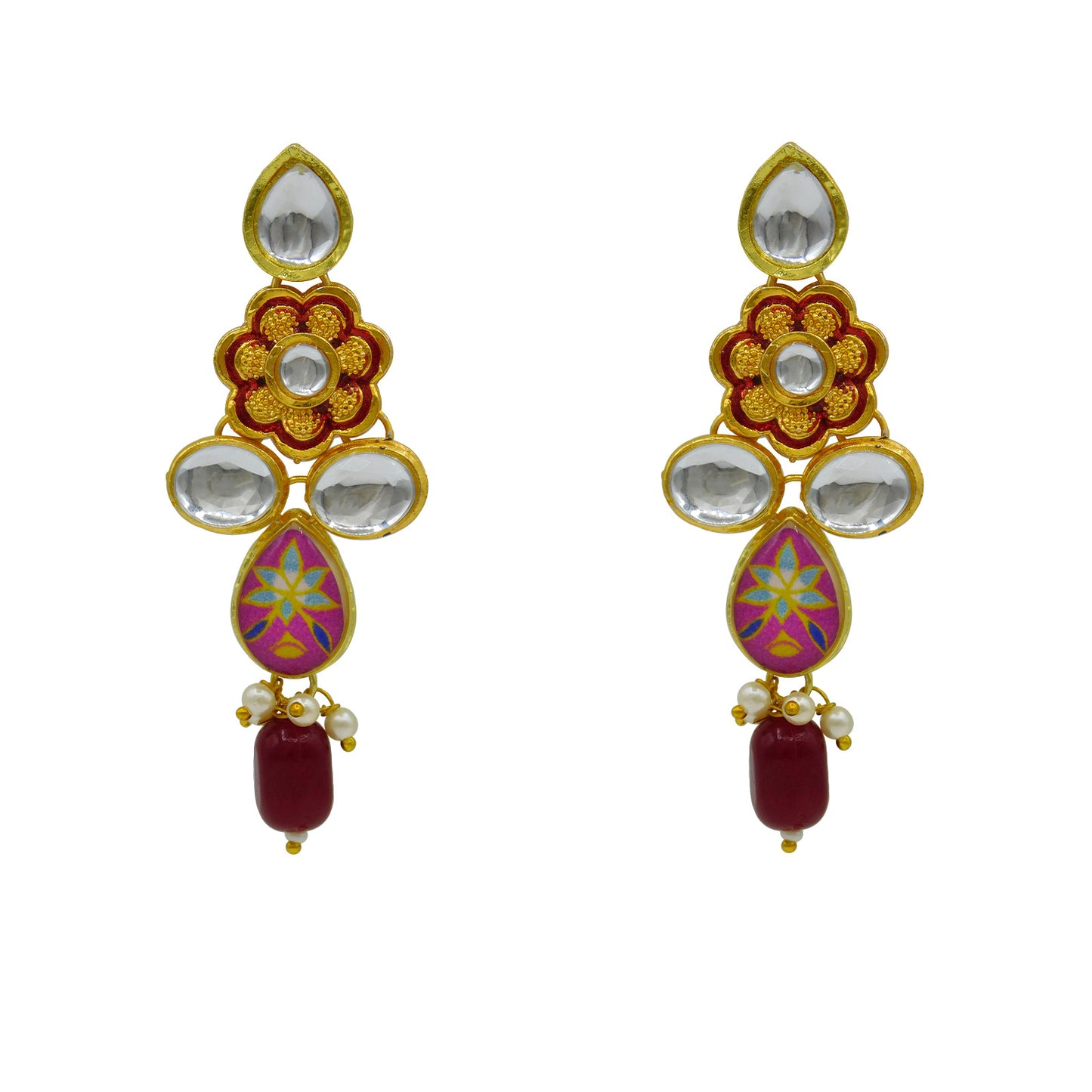Sujwel Gold Plated Kundan Floral Design Choker Necklace Set (08-0482)