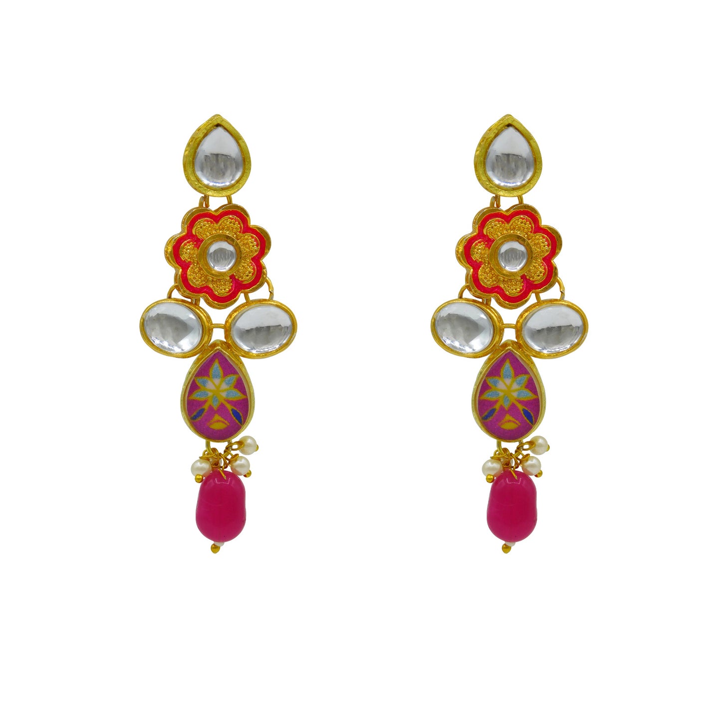 Sujwel Gold Plated Kundan Floral Design Choker Necklace Set (08-0482)