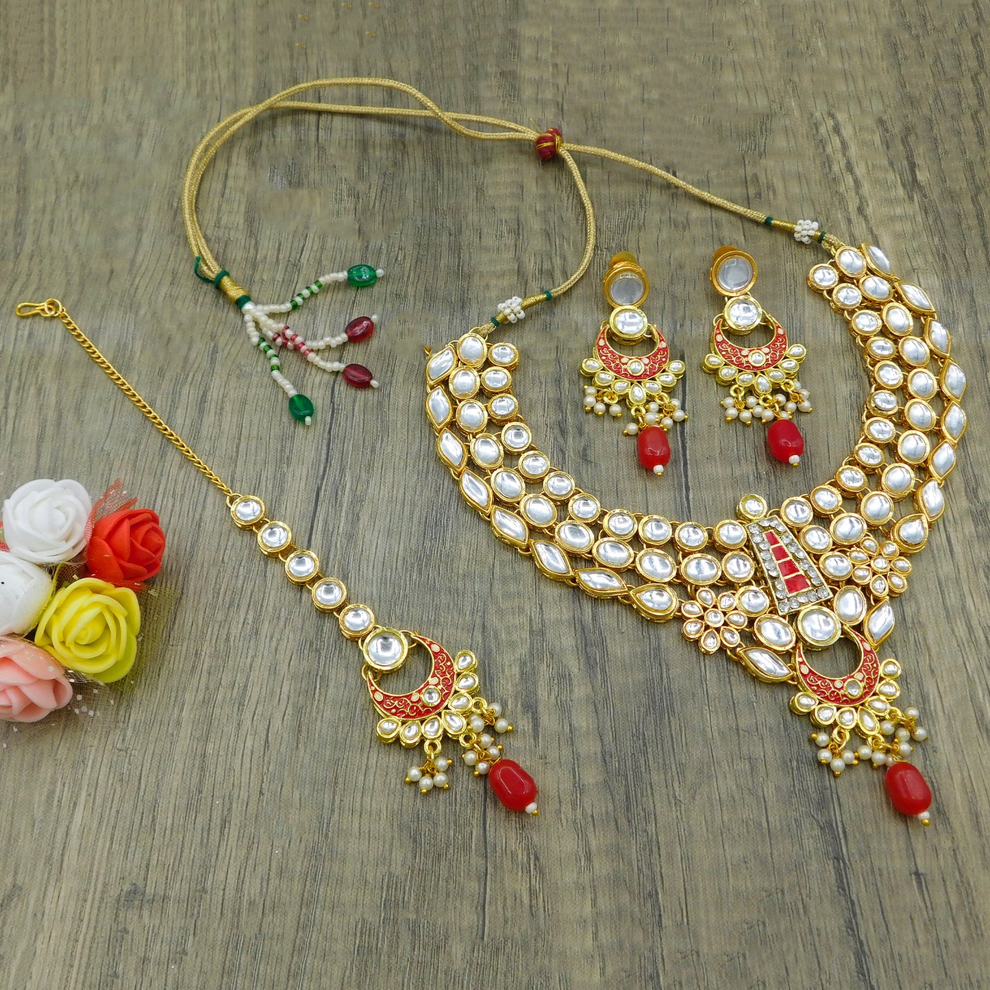 Sujwel Gold Kundan Jewellery Set (08-0483)