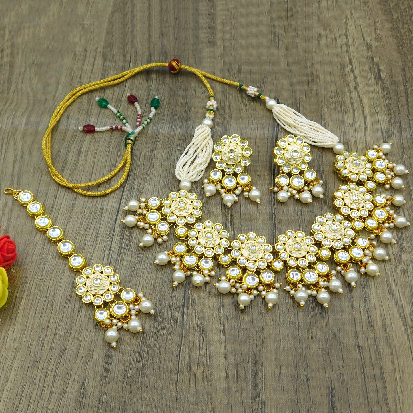 Sujwel Gold Kundan Mina Jewellery Set (08-0478)