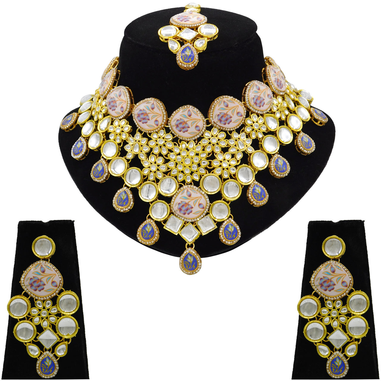 Sujwel Gold Plated Kundan Design Choker Necklace Set For Women (08-0455)