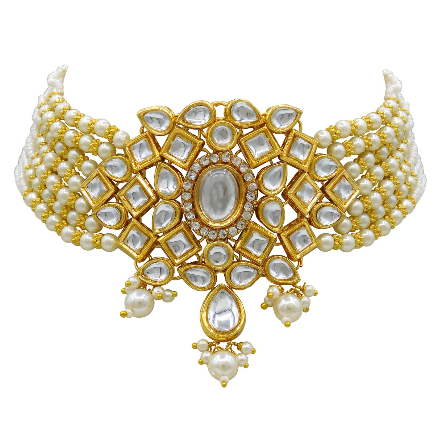 Sujwel Gold Kundan Crystal Jewellery Set (08-0480)