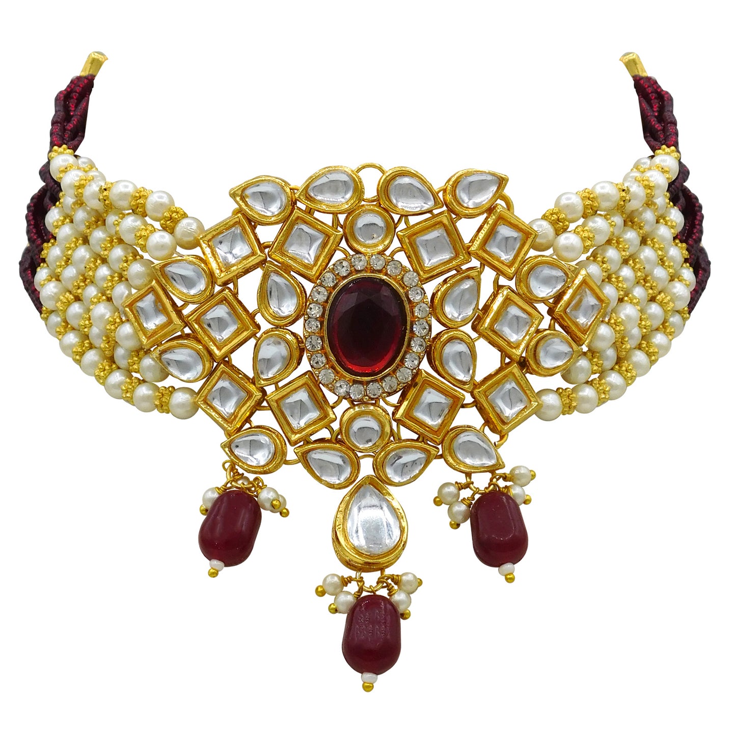 Sujwel Gold Kundan Crystal Jewellery Set (08-0480)