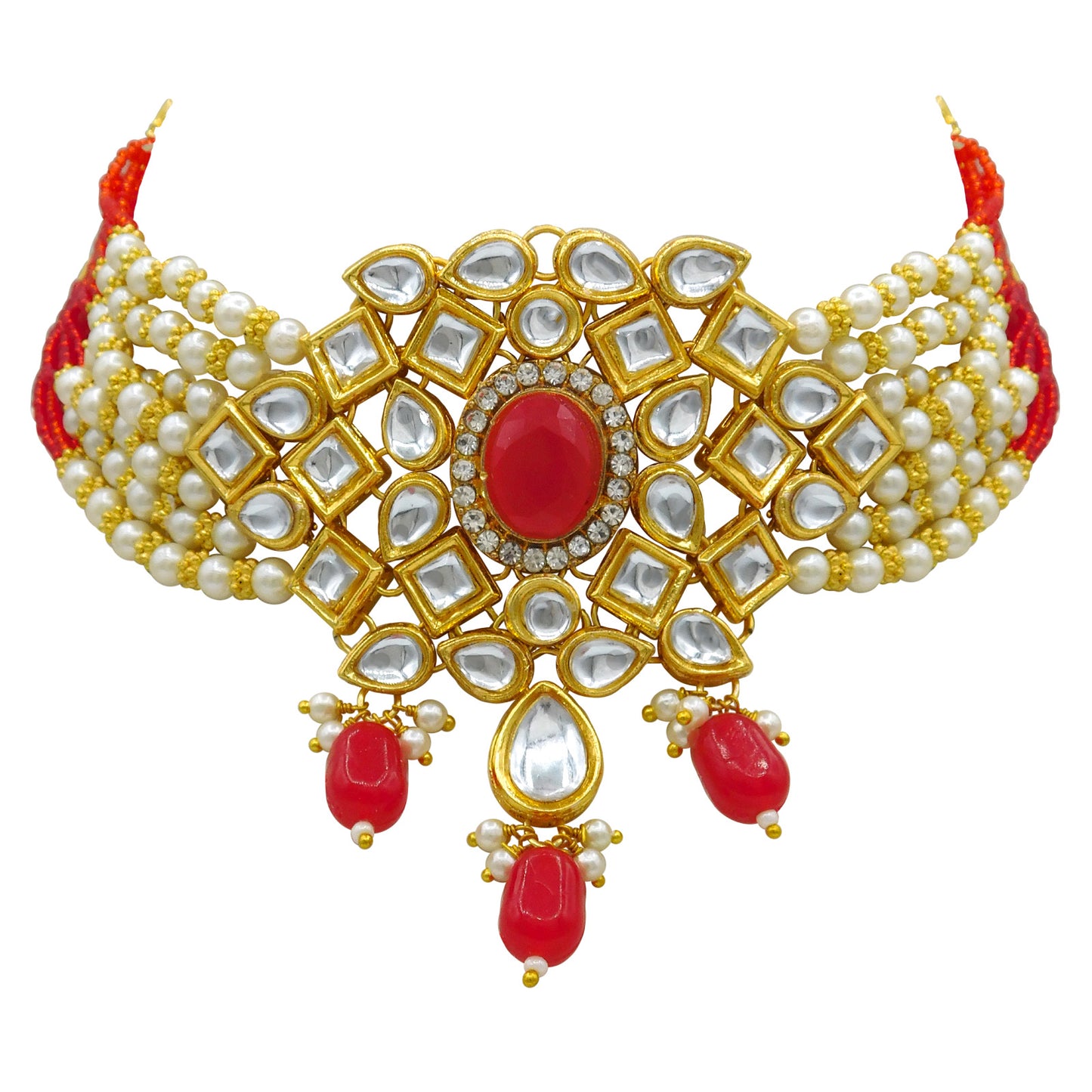 Sujwel Gold Kundan Crystal Jewellery Set (08-0480)